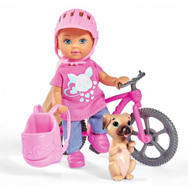 Simba Love Doll Evi con bicicletta da montagna e cane in zaino, 3+ anni