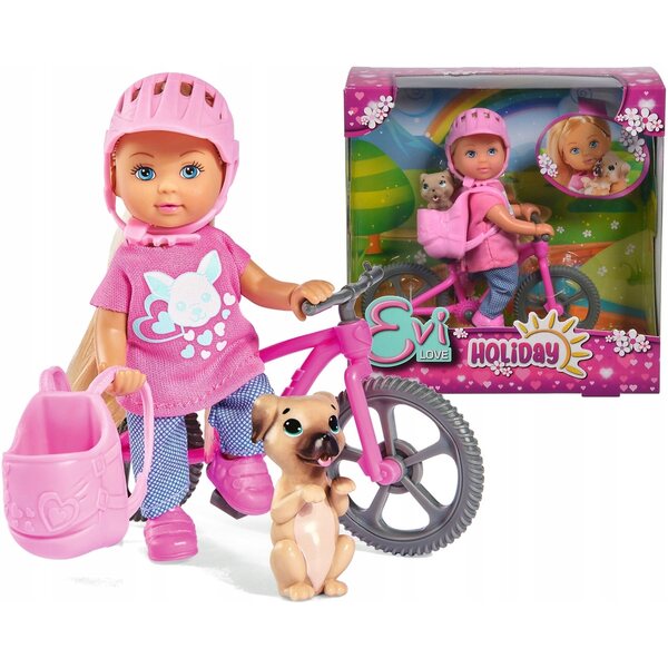 Simba Love Doll Evi con bicicletta da montagna e cane in zaino, 3+ anni