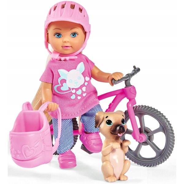 Simba Love Doll Evi con bicicletta da montagna e cane in zaino, 3+ anni