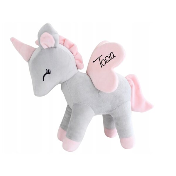 Einhorn-Plüschtier M Grau und Rosa. Weich und anpassbar für Kinder