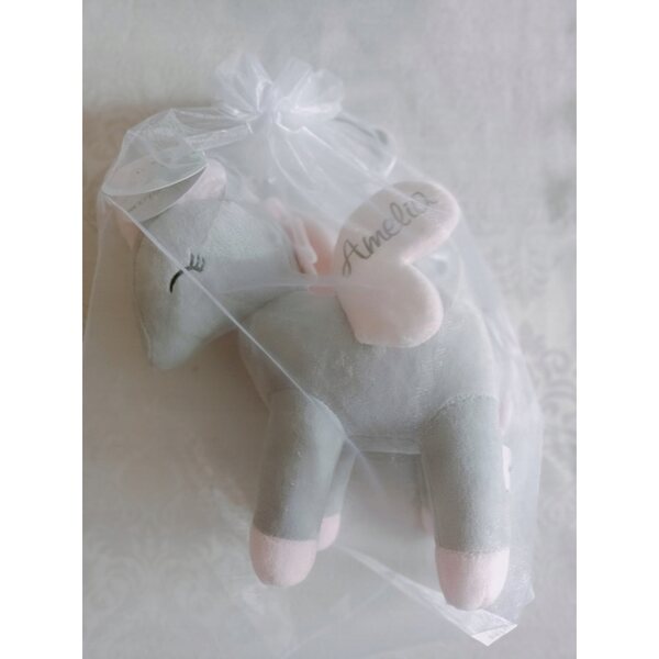 Einhorn-Plüschtier M Grau und Rosa. Weich und anpassbar für Kinder