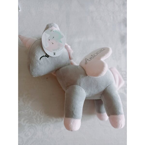 Einhorn-Plüschtier M Grau und Rosa. Weich und anpassbar für Kinder