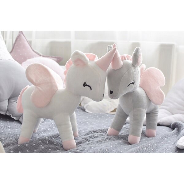 Einhorn-Plüschtier M Grau und Rosa. Weich und anpassbar für Kinder