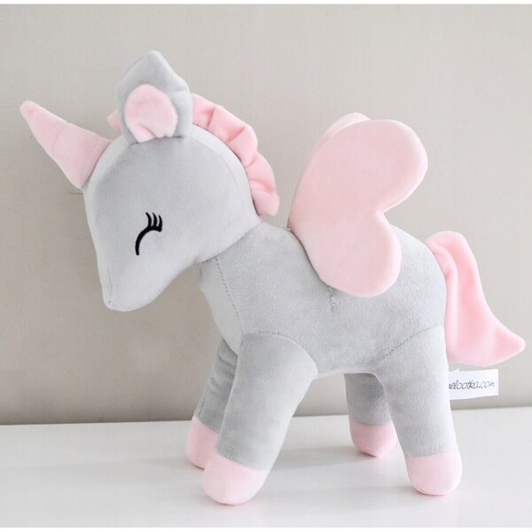 Einhorn-Plüschtier M Grau und Rosa. Weich und anpassbar für Kinder