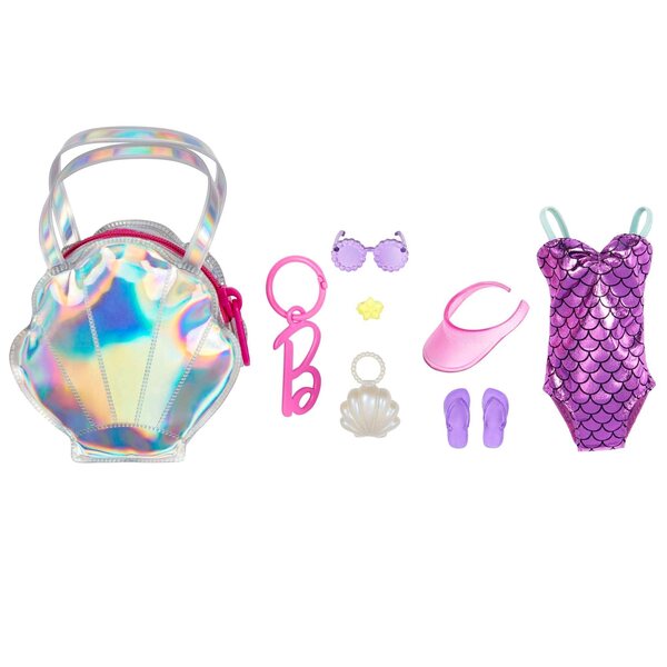 Barbie Premium-Modezubehörset mit muschelförmiger Tasche für Kinder ab 3 Jahren