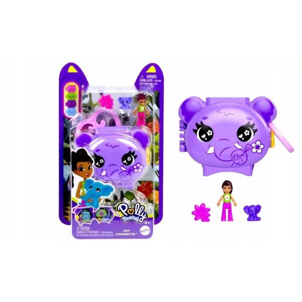 Polly Pocket Set avec éléphant et mini poupée, jeu compact pour enfants de 4 ans et plus