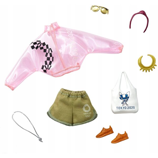 Barbie-Outfit für die Olympischen Spiele in Tokio mit Bomber, Tasche, Schuhen und Brille