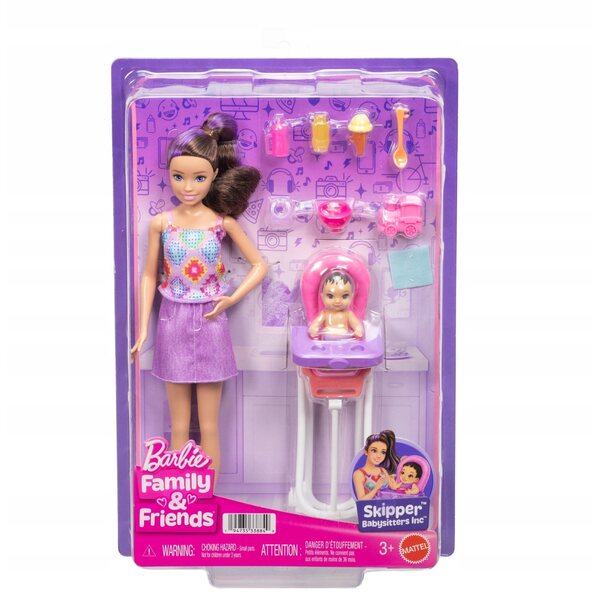 Barbie Skipper Opiekunka mit Hochstuhl und Puppe – Spiel für Kinder ab 3 Jahren