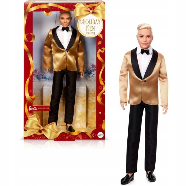 Barbie Ken Holiday 2025, blonde Weihnachtspuppe für Kinder ab 6 Jahren