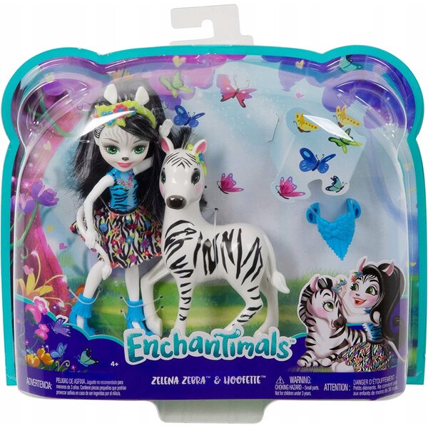 Enchantimals Zebrahufe mit großem Tier – Mattel Puppe 15 cm