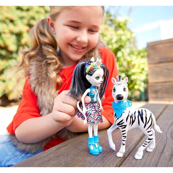 Enchantimals Zebrahufe mit großem Tier – Mattel Puppe 15 cm