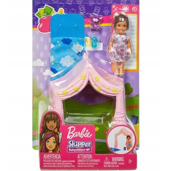 Barbie Skipper mit Zelt und Decke, 20,5 cm großes Laufspielset