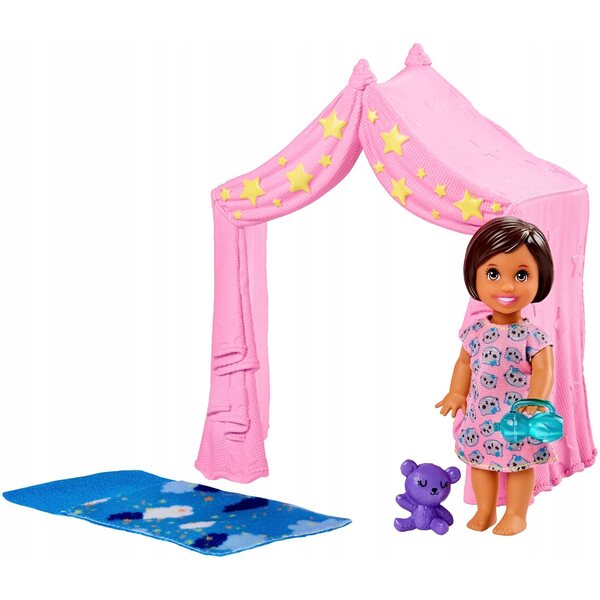 Barbie Skipper mit Zelt und Decke, 20,5 cm großes Laufspielset