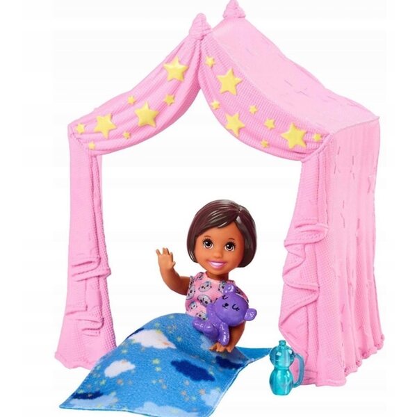 Barbie Skipper mit Zelt und Decke, 20,5 cm großes Laufspielset