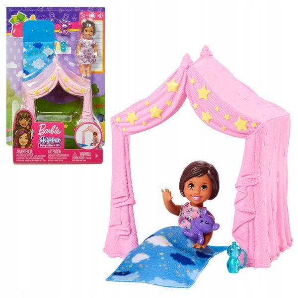Barbie Skipper mit Zelt und Decke, 20,5 cm großes Laufspielset