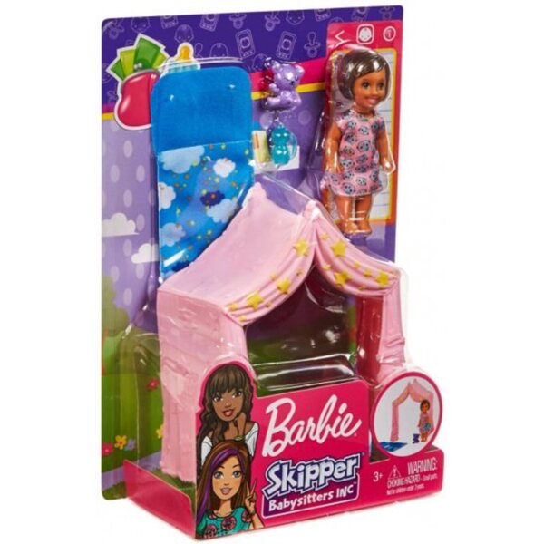Barbie Skipper mit Zelt und Decke, 20,5 cm großes Laufspielset