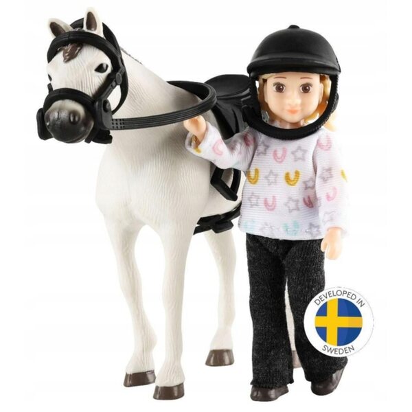 Bambola fantino con cavallo, set casa delle bambole Lundby, 9 cm