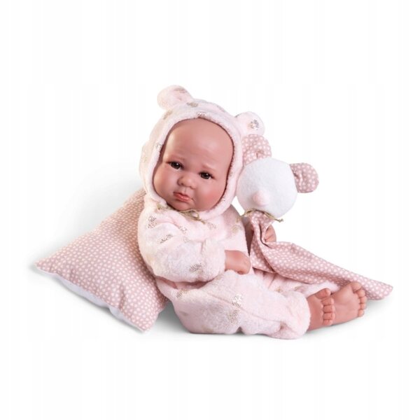 Bambola neonato Luca Antonio Juan 42 cm in vinile, vestita rosa con cappuccio