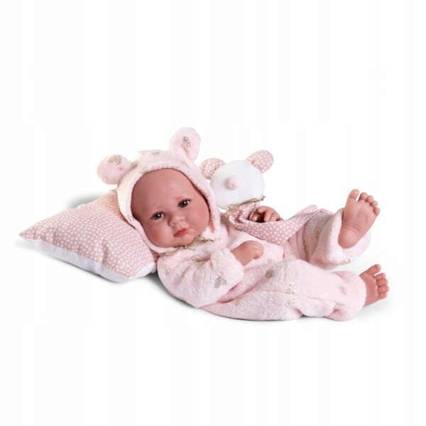 Bambola neonato Luca Antonio Juan 42 cm in vinile, vestita rosa con cappuccio