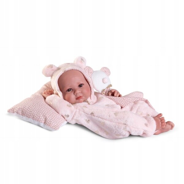 Bambola neonato Luca Antonio Juan 42 cm in vinile, vestita rosa con cappuccio