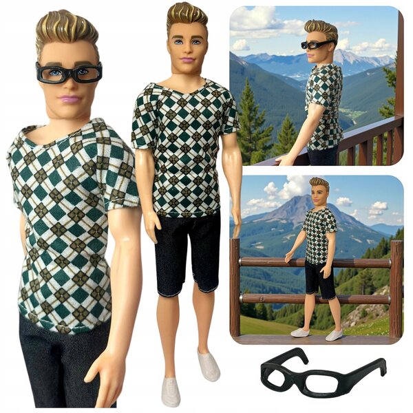 Ken Sportpuppe mit Brille, T-Shirt und bequemer Hose, 30 cm