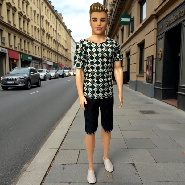 Ken Sportpuppe mit Brille, T-Shirt und bequemer Hose, 30 cm