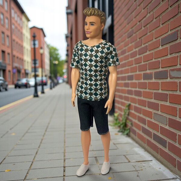 Ken Sportpuppe mit Brille, T-Shirt und bequemer Hose, 30 cm