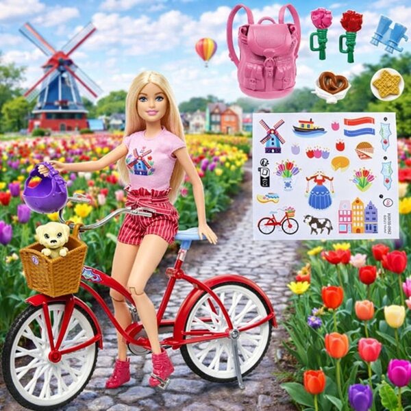 Barbie Pink Passport mit Fahrrad und Hund, Spielzeug für Kinder ab 3 Jahren