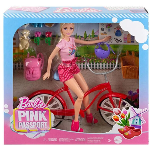 Barbie Pink Passport mit Fahrrad und Hund, Spielzeug für Kinder ab 3 Jahren