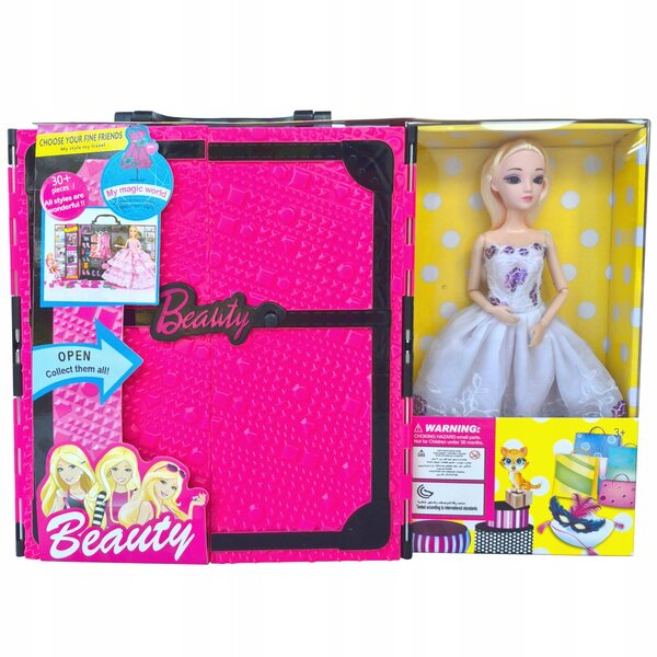Puppe mit Kleiderschrank und Kleidung – Puppengarderobe mit Accessoires für Mädchen