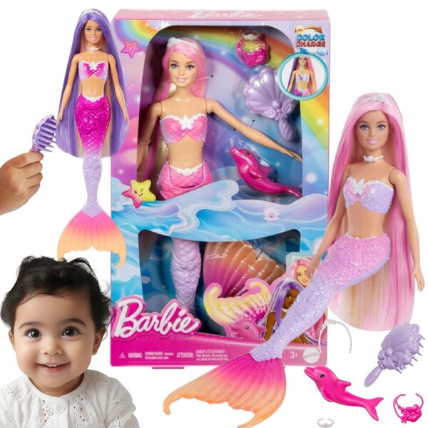 Barbie Syrenka Malibu mit langen Haaren und Farbwechselcode für Kinder ab 3 Jahren
