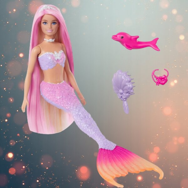 Barbie Syrenka Malibu mit langen Haaren und Farbwechselcode für Kinder ab 3 Jahren