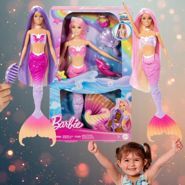 Barbie Syrenka Malibu mit langen Haaren und Farbwechselcode für Kinder ab 3 Jahren