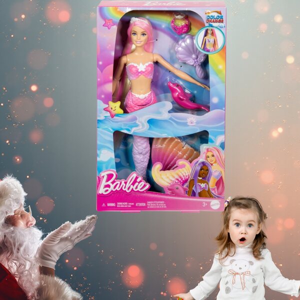 Barbie Syrenka Malibu mit langen Haaren und Farbwechselcode für Kinder ab 3 Jahren