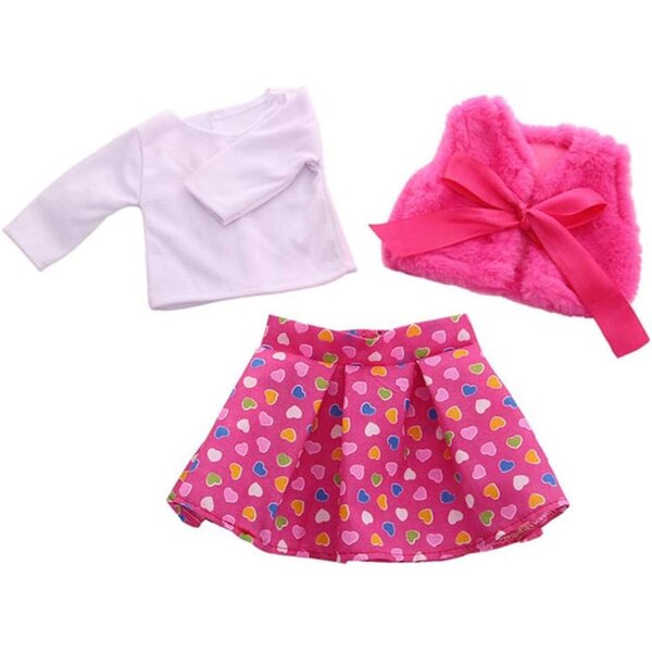 18-Zoll-Puppenkleidung, 3-teiliges Set aus Plüschweste, Oberteil und Rock