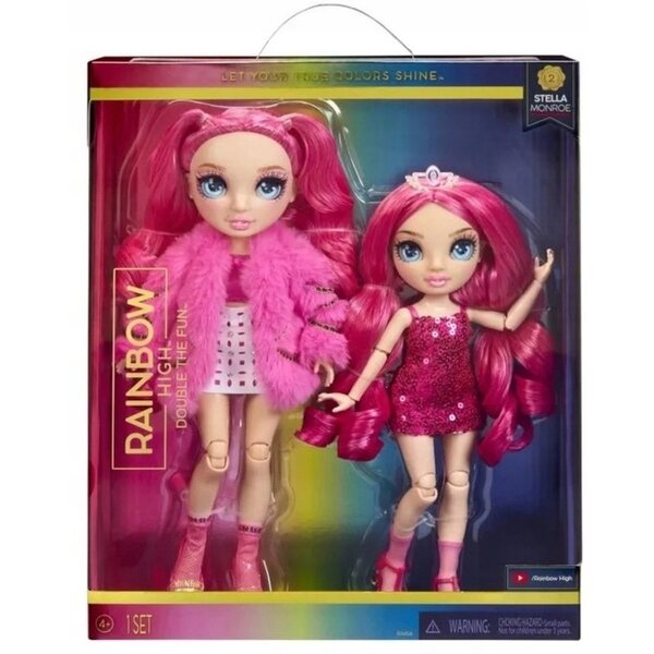 Комплект от 2 кукли Rainbow High Stella Monroe Junior High и Rainbow High розови