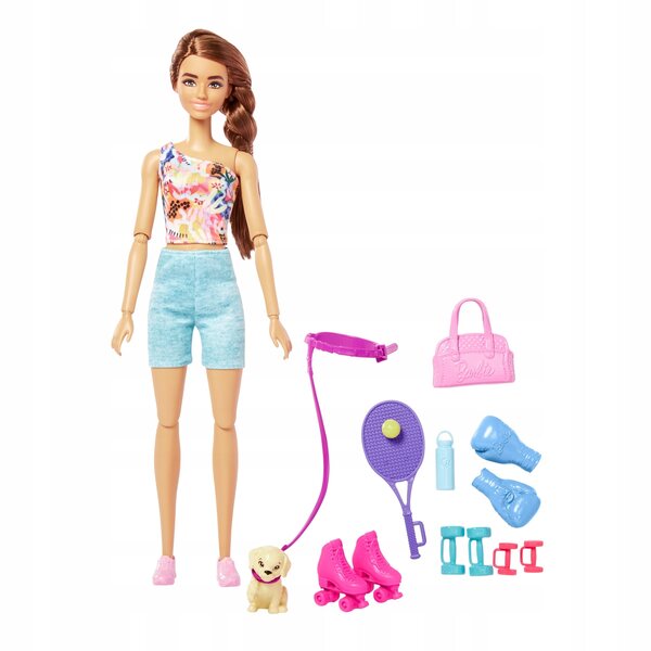 Barbie Wellness Fitness mit Zubehör und Welpen für Kinder ab 3 Jahren
