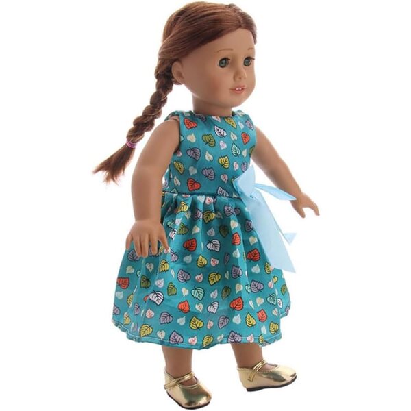Grünes Prinzessinnenkleid für 18-Zoll-amerikanische Puppen – Sommerkleid mit Schleife