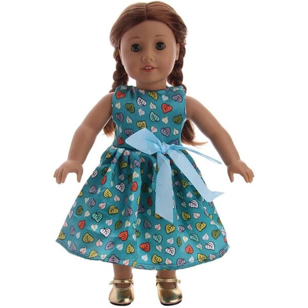 Grünes Prinzessinnenkleid für 18-Zoll-amerikanische Puppen – Sommerkleid mit Schleife