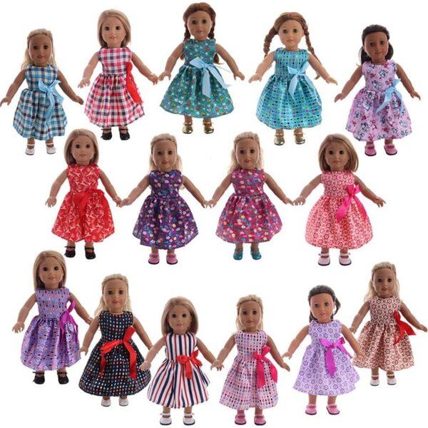 Grünes Prinzessinnenkleid für 18-Zoll-amerikanische Puppen – Sommerkleid mit Schleife