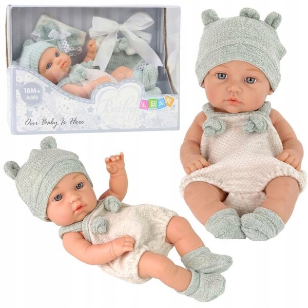 Babypuppe 18 cm im weißen Body mit grauen Elementen – LEAN Toys