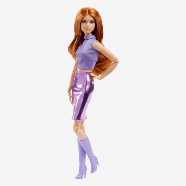 Barbie Signature Looks Rote Puppe 29 cm mit blauem Rock und lavendelfarbenem Oberteil