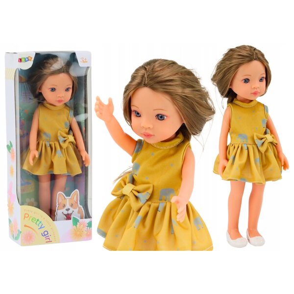 Bambola 33 cm con Abito Giallo e Capelli Castani - Gioco Creativo e Sicuro
