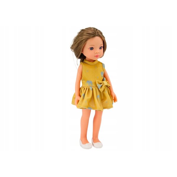 Bambola 33 cm con Abito Giallo e Capelli Castani - Gioco Creativo e Sicuro