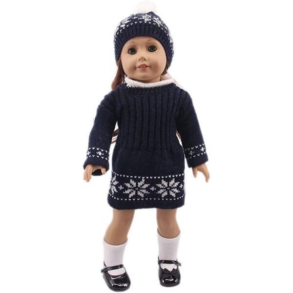 Schwarzes Strickkleid für 18-Zoll-amerikanische Puppen – 2-teiliges Set