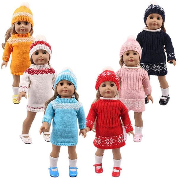 Schwarzes Strickkleid für 18-Zoll-amerikanische Puppen – 2-teiliges Set