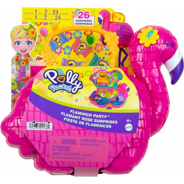 Polly Pocket Valigetta Flamingo con Piscina e 26 Sorprese, 2 Bambole