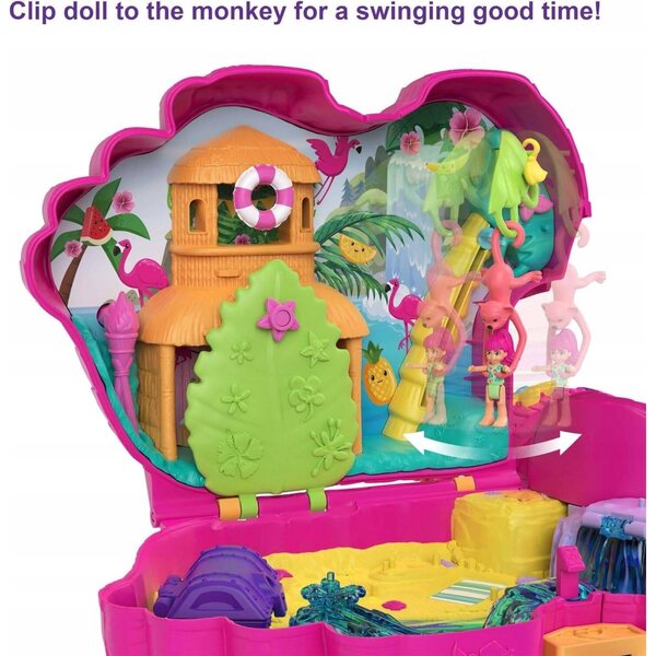 Polly Pocket Valigetta Flamingo con Piscina e 26 Sorprese, 2 Bambole