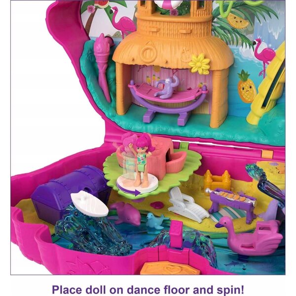 Polly Pocket Valigetta Flamingo con Piscina e 26 Sorprese, 2 Bambole