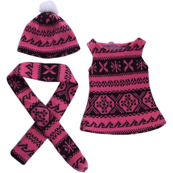 Set vestiti natalizi per bambole 18 pollici - Maglia, sciarpa e cappello rosso rosa